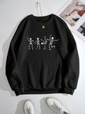 Women's Cartoon Skeleton Print Round Neck Sweatshirt Without Necklace, Casual Long-sleeve Crew Neck Pullover for Fall &...