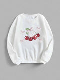 Women's Cherry & Bowknot Print Drop Shoulder Sweatshirt, Casual Long Sleeve Round Neck Pullover for Daily Wear, Ladies...