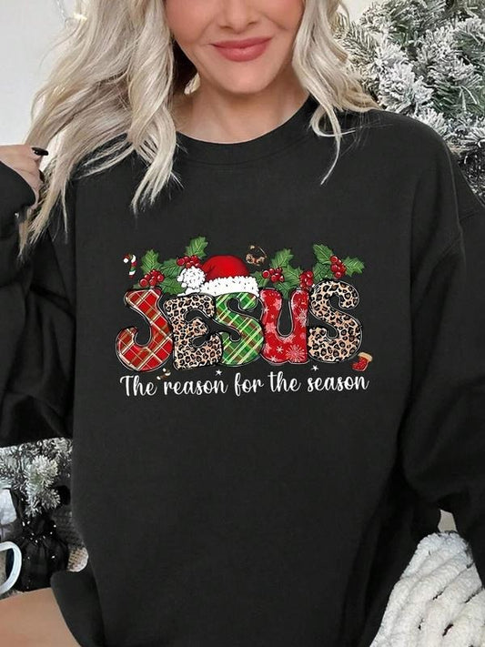 Women's Christmas Letter Graphic Drop Shoulder Sweatshirt, Casual Long Sleeve Round Neck Pullover for Daily Wear, Ladies Clothes for All Seasons