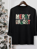 Women's Christmas Letter Print Round Neck Tee, Casual Long Sleeve Crew Neck T-shirt for Fall & Winter, Women's Top for...