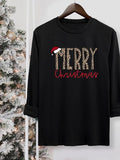 Women's Christmas Letter Print Round Neck Tee, Casual Long Sleeve Crew Neck T-shirt for Fall & Winter, Women's Top for...
