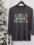 Women's Christmas Letter Print Round Neck Tee, Casual Long Sleeve Crew Neck T-shirt for Fall & Winter, Women's Top for...