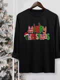 Women's Christmas Letter Print Round Neck Tee, Casual Long Sleeve Crew Neck T-shirt for Fall & Winter, Women's Top for...