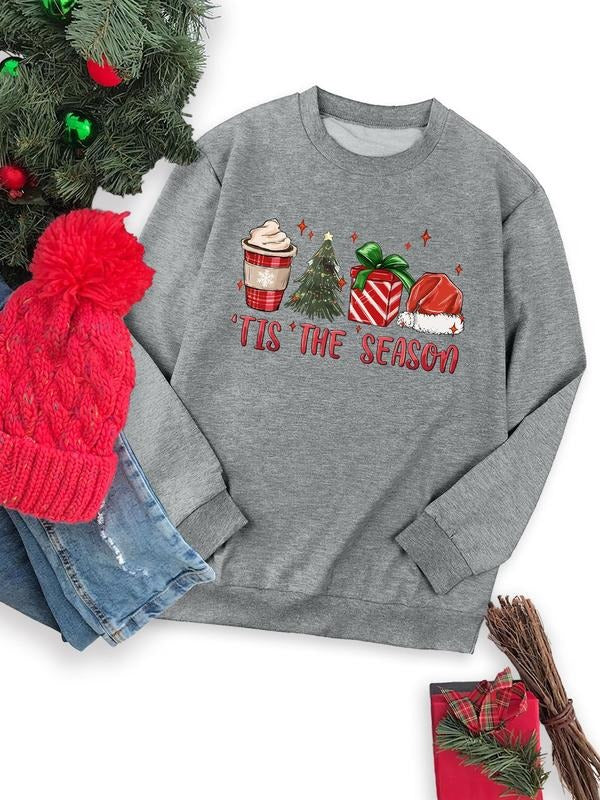 Women's Christmas Themed Cartoon Print Crew Neck Sweatshirt, Casual Long Sleeve Pullover for Daily Wear, Ladies Fall &...