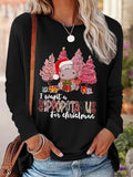 Women's Christmas Themed Cartoon Print Round Neck Tee, Casual Long Sleeve Crew Neck T-shirt  for Fall & Winter, Women's...