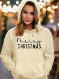 Women's Christmas Themed Letter Print Drawstring Pocket Hoodie, Casual Long Sleeve Hooded Sweatshirt for Fall & Winter,...