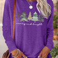 Women's Christmas Tree & Letter Print Crew Neck Tee, Casual Long Sleeve T-shirt for Fall & Winter, Women's Top for Daily...