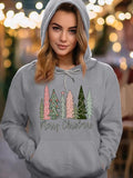 Women's Christmas Tree & Letter Print Drawstring Pocket Hoodie, Casual Long Sleeve Hooded Sweatshirt for Fall & Winter,...