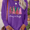 Women's Christmas Tree Print Drop Shoulder Tee, Casual Long Sleeve Round Neck Pullover for Daily Wear, Ladies Fall &...