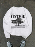 Women's Classic Car Print Crew Neck Sweatshirt, Casual Long Sleeve Pullover for Fall & Winter, Women's Clothes for Daily...