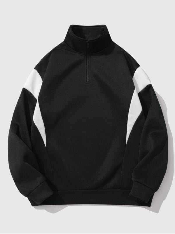 Women's Colorblock Zip Up Half Placket Drop Shoulder Pullover, Casual Long Sleeve Stand Collar Sweatshirt for Fall &...