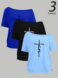 Women's Cross Print One Shoulder Tee, Casual Short Sleeve T-shirt for Daily Wear, Ladies Clothes for All Seasons, Top...