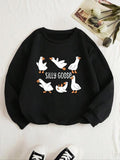 Women's Cute Goose Print Drop Shoulder Long Sleeve Round Neck Sweatshirt, Casual Long-sleeve Crew Neck Pullover for Daily...