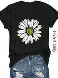 Women's Daisy Print Round Neck Tee, Casual Short Sleeve Crew Neck T-shirt for Summer, Fashion Women's Top for Daily Wear...