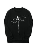 Women's Dragonfly & Letter Print Drop Shoulder Sweatshirt, Casual Long Sleeve Round Neck Pullover for Daily Wear, Women's...
