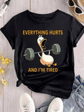 Women's Duck & Letter Print Round Neck Graphic Tee, Vintage Trendy Casual Short Sleeve T-shirt for Daily Wear, Ladies...