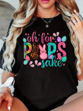 Women's Easter Cartoon Rabbit & Letter Print Round Neck Short Sleeve Tee, Fashion Casual Crew Neck T-shirt for Daily...