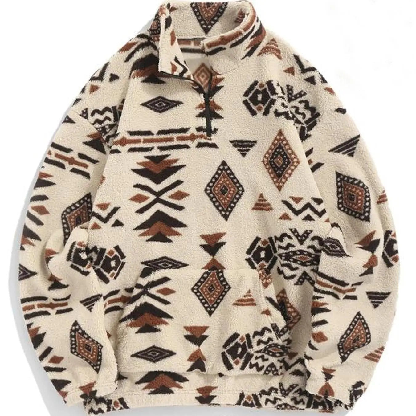 Women's Ethnic Pattern Pocket Zip Up Fuzzy Sweatshirt, Casual Long Sleeve Collared Pullover for Fall & Winter, Women's...