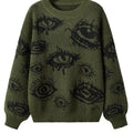 Women's Eye Print Drop Shoulder Sweater, Casual Long Sleeve Round Neck Jumper for Fall & Winter, Fashion Ladies' Knitwear...