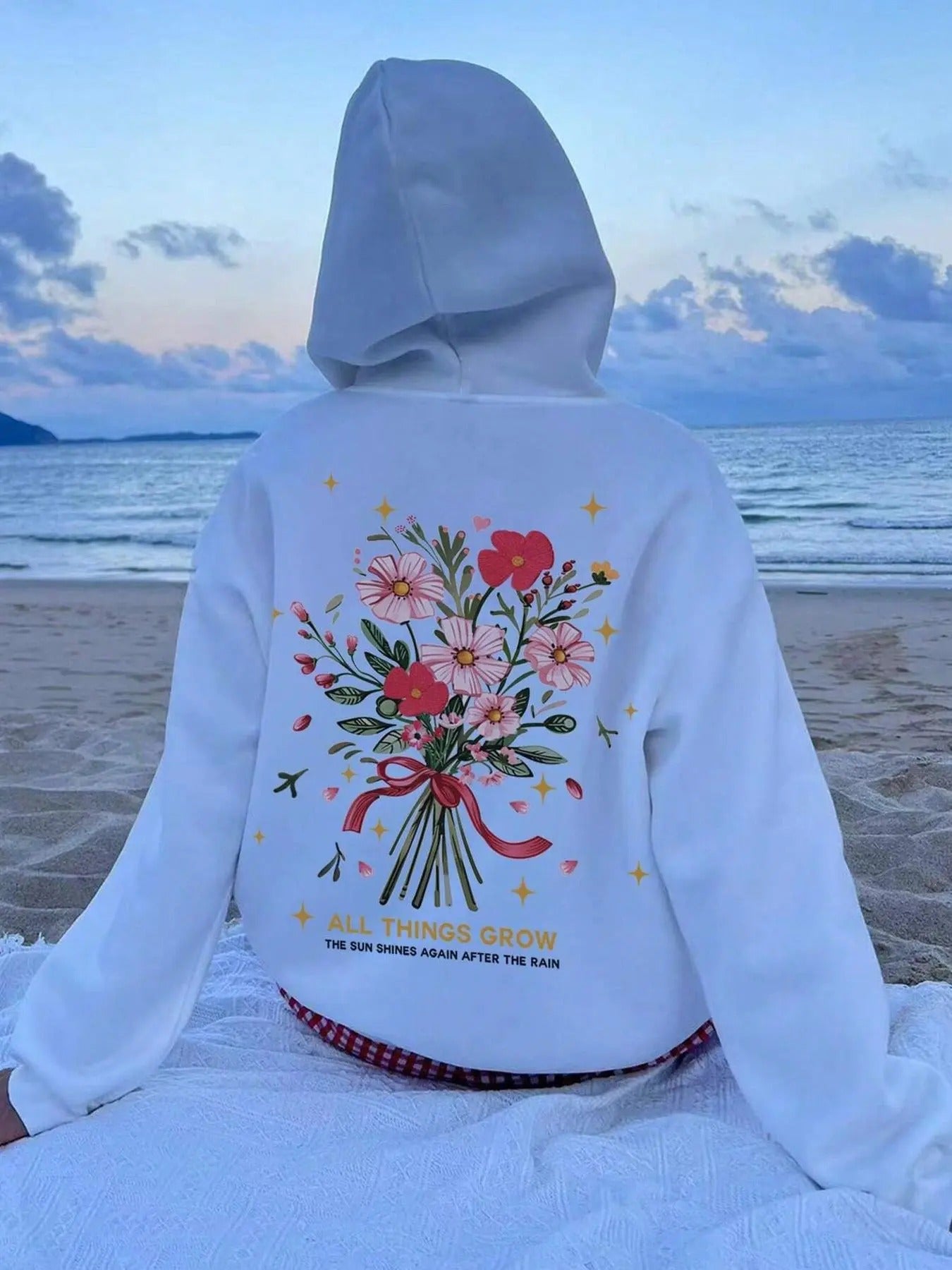Women's Floral & Letter Print Drop Shoulder Hoodie, Fashion Casual Drawstring Pocket Hooded Sweatshirt for Daily Holiday...