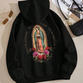 Women's Floral & Letter Print Drop Shoulder Hoodie, Fashion Casual Drawstring Pocket Hooded Sweatshirt for Daily Holiday...