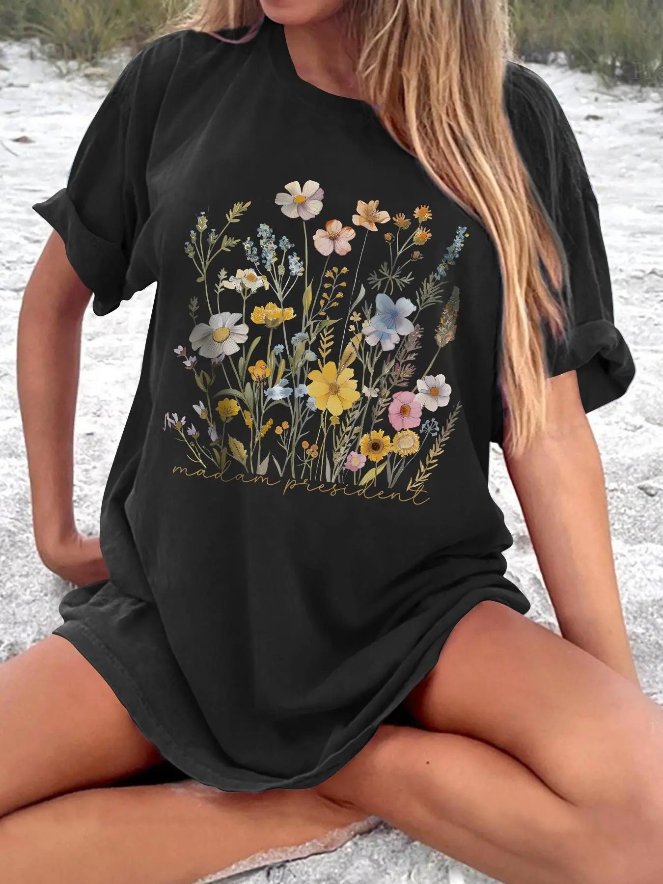 Women's Floral   Print Round Neck Tee, Vintage Trendy Casual Short Sleeve Graphic T-shirt for Daily Wear, Ladies Summer...