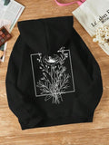 Women's Floral Print Drawstring Pocket Drop Shoulder Hoodie, Comfort Longsleeves Womenswear Tops for Lady, Fashion   Long...