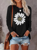 Women's Floral Print Round Neck Tee, Casual Long Sleeve Crew Neck T-shirt for Fall & Winter, Women's Top for Daily Wear...