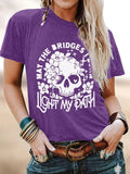 Women's Floral Skull & Letter Print Round Neck Tee, Fashion Casual Short Sleeve T-shirt for Daily Holiday Vacation...