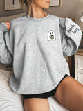Women's Ghost & Letter Print Drop Shoulder Sweatshirt, Casual Long Sleeve Round Neck Pullover for Halloween Fall &...