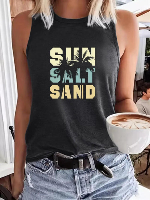 Women's Graphic & Letter Print Crewneck Tank Top, Summer Clothes Women, Fitted Comfort Casual Sleeveless Round Neck Top...