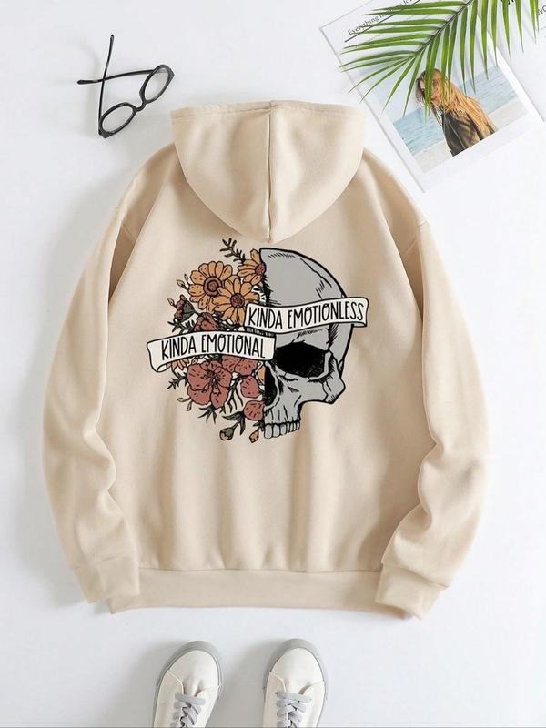 Women's Graphic Kangaroo Pocket Drawstring Hoodie, Fitted Cartoon & Letter Printed Longsleeves Hooded Sweatshirt, Casual...