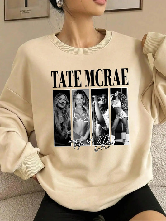 Women's Graphic Print Round Neck Sweatshirt, Casual Long Sleeve Crew Neck Pullover for Daily Wear, Ladies Summer Clothes