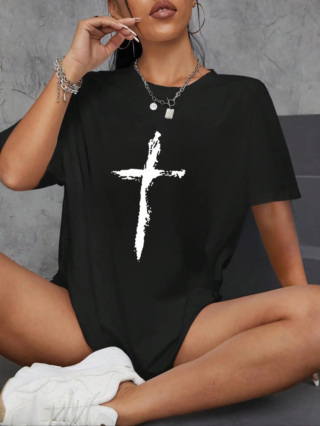 Women's Graphic Print Round Neck Tee, Summer Clothes Women, Casual Fashion Drop Shoulder Half Sleeve T-shirt for Summer,...