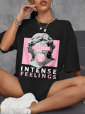 Women's Graphic Round Neck Drop Shoulder Tee, Summer Clothes Women, Fashion Casual Sculpture Print Crew Neck T-shirt for...