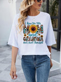 Women's Graphic Round Neck Regular Sleeve Tee, Sunflower & Letter Print Short Sleeve T-Shirt, Casual Crew Neck Top for...