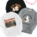 Women's Halloween Cartoon Ghost & Pumpkin & Letter Print Sweatshirt, Casual Long Sleeve Round Neck Pullover for Daily...