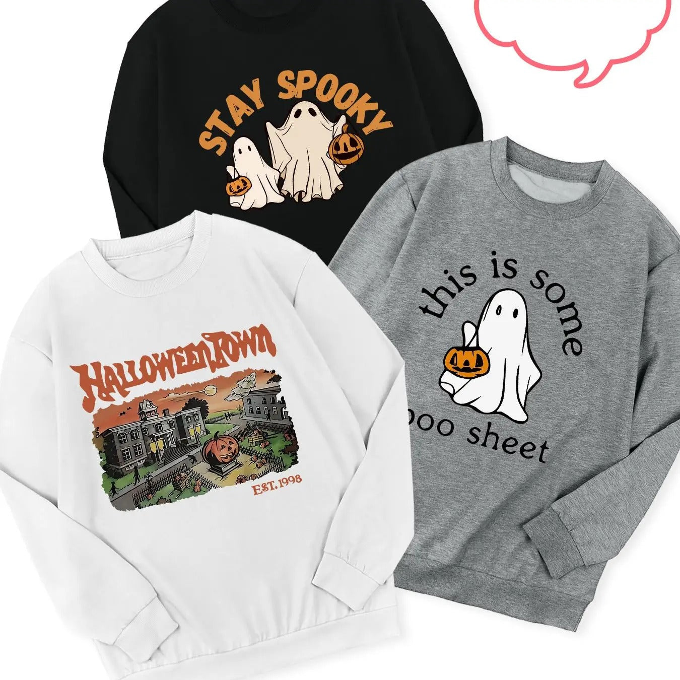 Women's Halloween Cartoon Ghost & Pumpkin & Letter Print Sweatshirt, Casual Long Sleeve Round Neck Pullover for Daily...