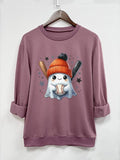 Women's Halloween Ghost Print Round Neck Sweatshirt, Casual Long Sleeve Crew Neck Pullover for Fall & Winter, Women's...