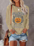 Women's Halloween Pumpkin & Letter Print  Tee, Casual Long Sleeve Round Neck T-shirt for Daily Wear, Ladies Clothes for...