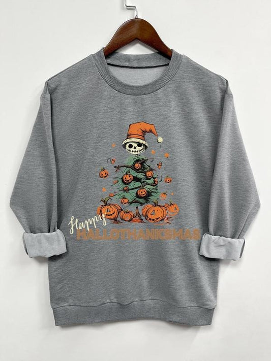 Women's Halloween Pumpkin & Letter Print Crew Neck Sweatshirt, Casual Letter Print Long Sleeve Round Neck Pullover for Daily Wear, Ladies Spring & Fall Clothes