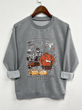 Women's Halloween Pumpkin Print Round Neck Sweatshirt, Casual Long Sleeve Crew Neck Pullover for Spring & Fall, Fashion...