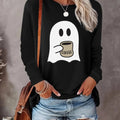 Women's Halloween Themed Ghost Print Round Neck Tee, Casual Long Sleeve Crew Neck Top for Fall & Winter, Women's Clothes...