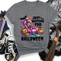 Women's Halloween Themed Skeleton & Pumpkin Print Round Neck Tee, Fashion Casual Crew Neck Short Sleeve T-Shirt for Daily...