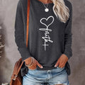 Women's Heart & Letter Print Round Neck Tee, Casual Long Sleeve Crew Neck T-shirt for Fall & Winter, Women's Top for...