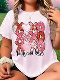 Women's Heart & Letter Print Round Neck Tee, Casual Short Sleeve Crew Neck T-shirt for Summer, Fashion Women's Top for...