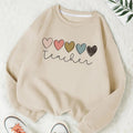 Women's Heart Print Crew Neck Sweatshirt, Casual Long Sleeve Pullover for Spring & Fall, Women's Clothes for Daily Wear...