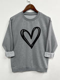 Women's Heart Print Round Neck Sweatshirt, Casual Long Sleeve Crew Neck Pullover for Spring & Fall, Fashion Women's Top...