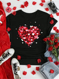 Women's Heart Print Round Neck Tee, Fashion Casual Short Sleeve T-shirt for Daily Wear, Ladies Summer Clothes Hoodie,...
