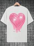 Women's Heart Print Round Neck Tee, Trendy Casual Short Sleeve T-shirt for Daily Wear, Ladies Outfit Hoodie, Sweatshirt
